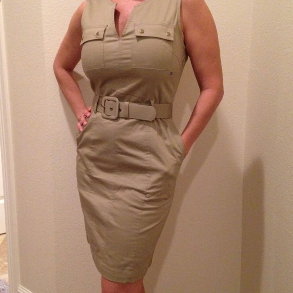 Banana Republic tan belted tank top safari dress